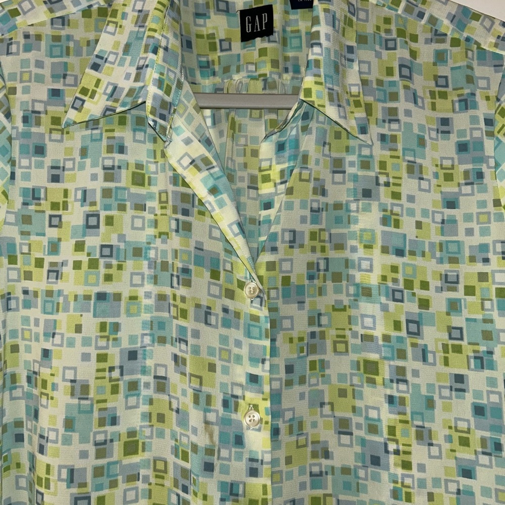 GAP Women’s Casual chiffon soft with Blue and Green Squares
